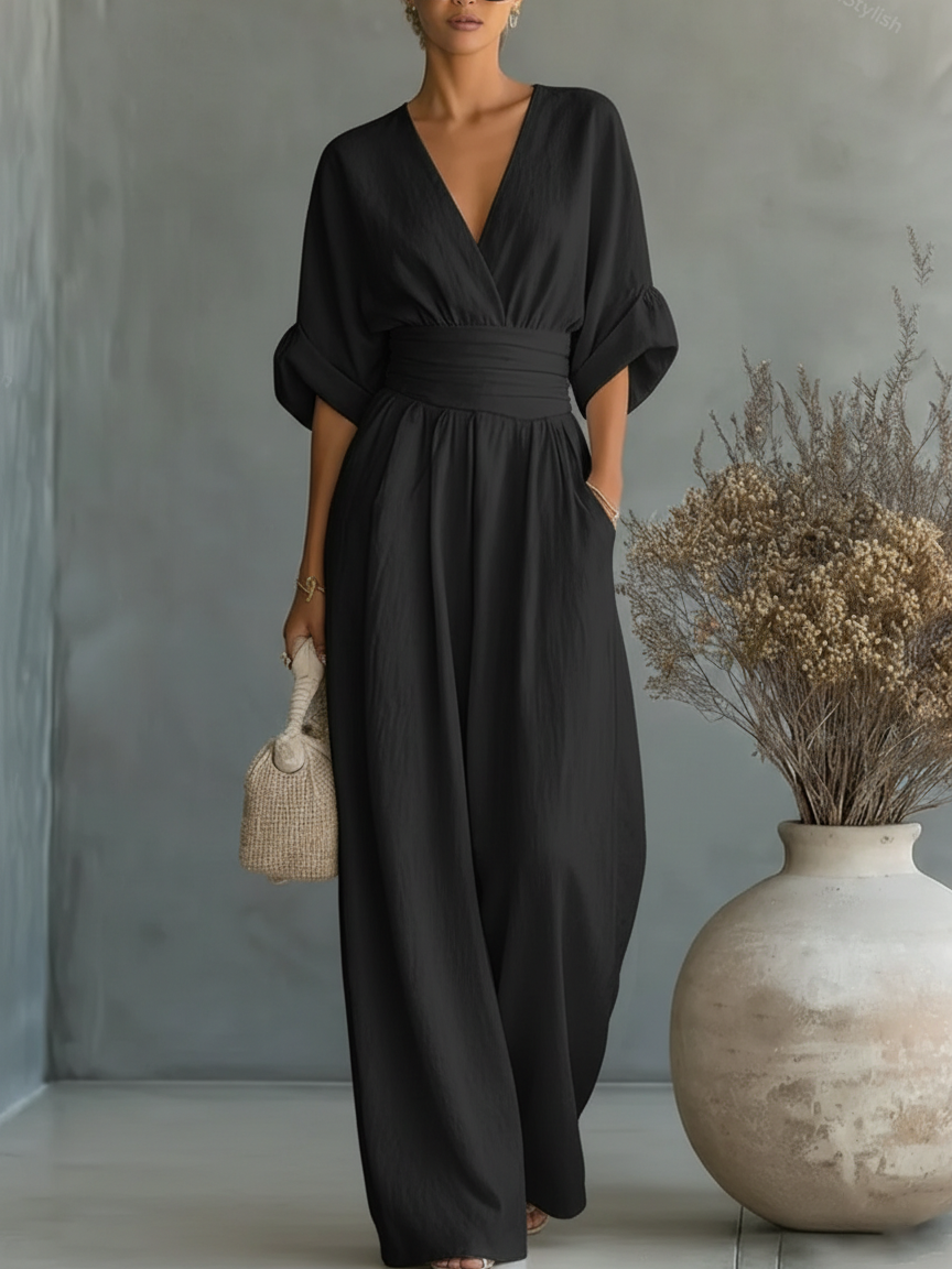 Solavie - Fließender weitbeiniger Jumpsuit