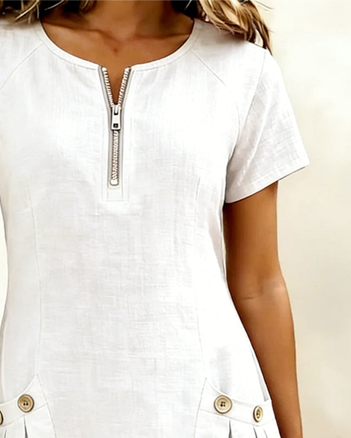 Ravelle - Soft-Touch-Leinen A-Linien-Kleid