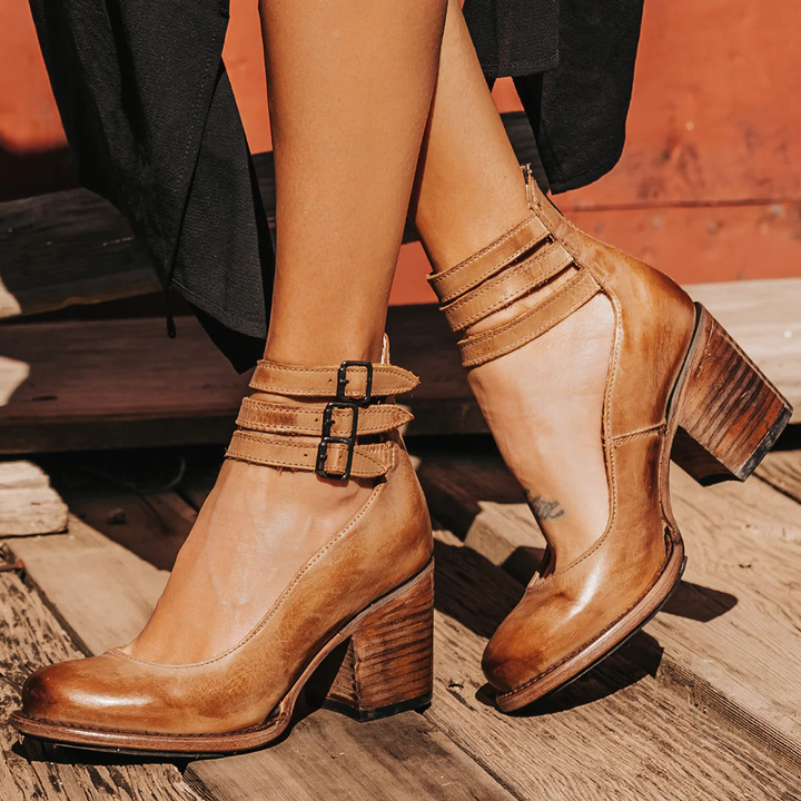 Philomena - Vintage Leder-Riemchen-High Heels