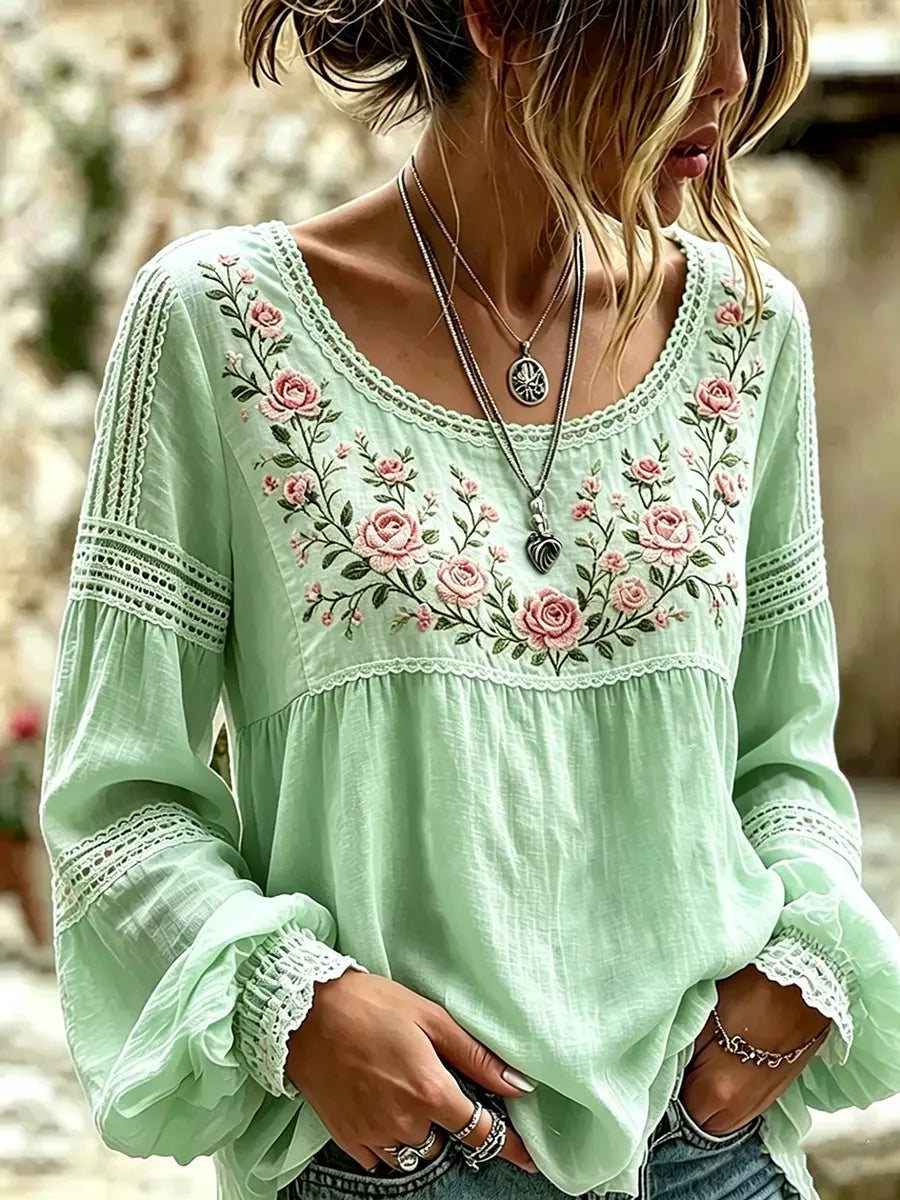 Tressalia - Bestickte Leinenbluse