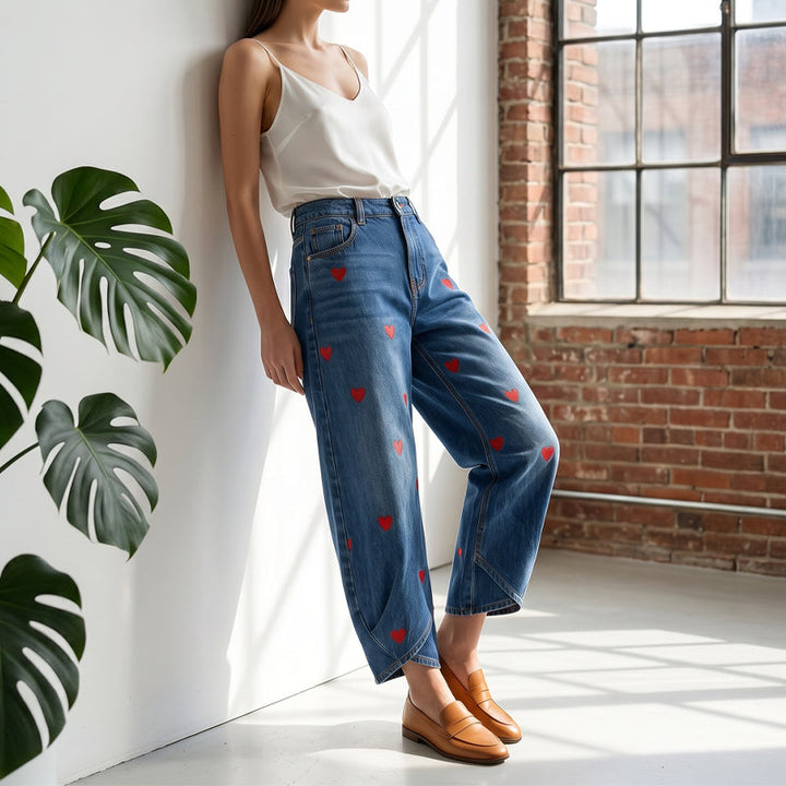 Arabella - Herzgemusterte Barrel-Leg-Jeans