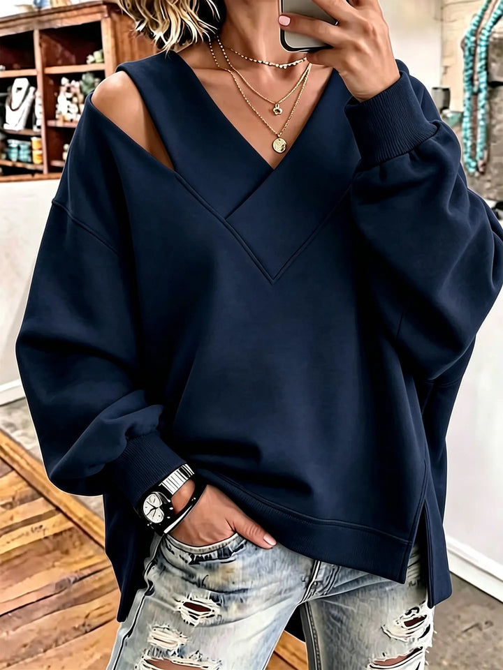Aurelia - Soft-Touch-Sweatshirt mit Cut-out und V-Ausschnitt