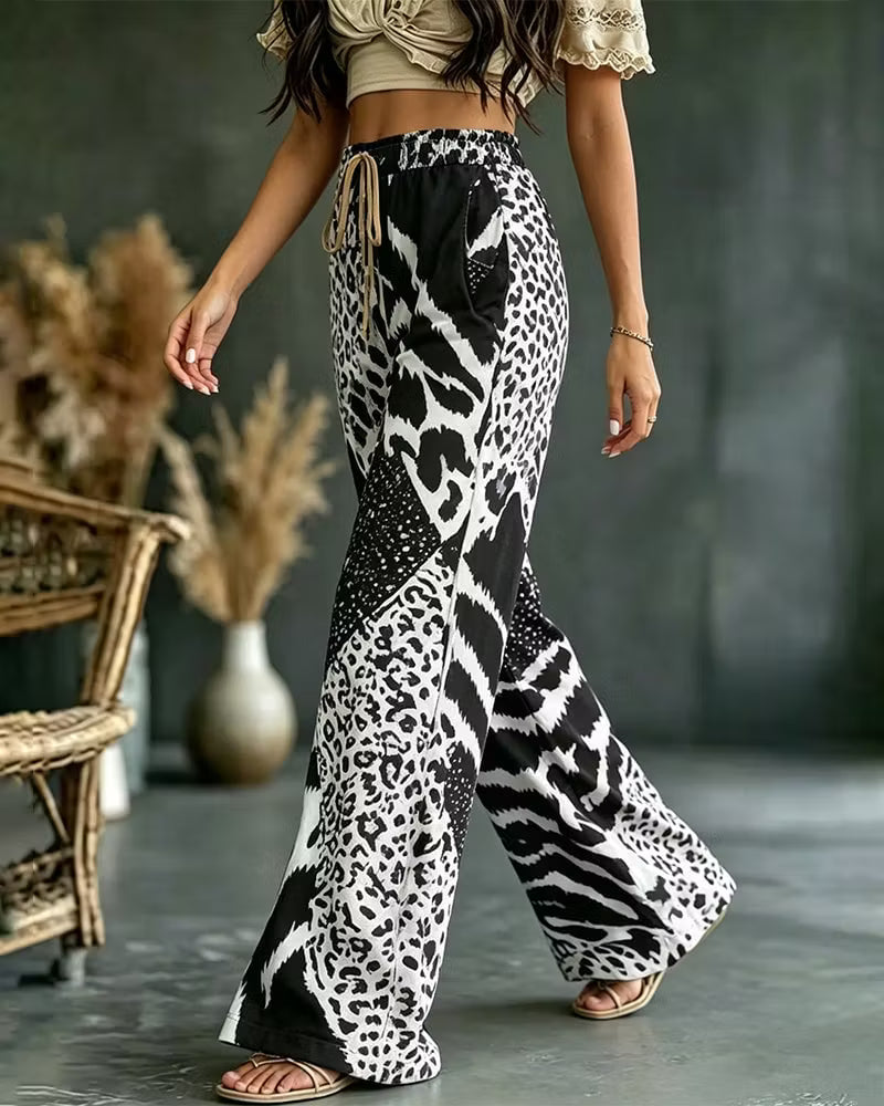 Elfrida - Weiche weite Hose mit Leopard-Print im Patchwork-Design