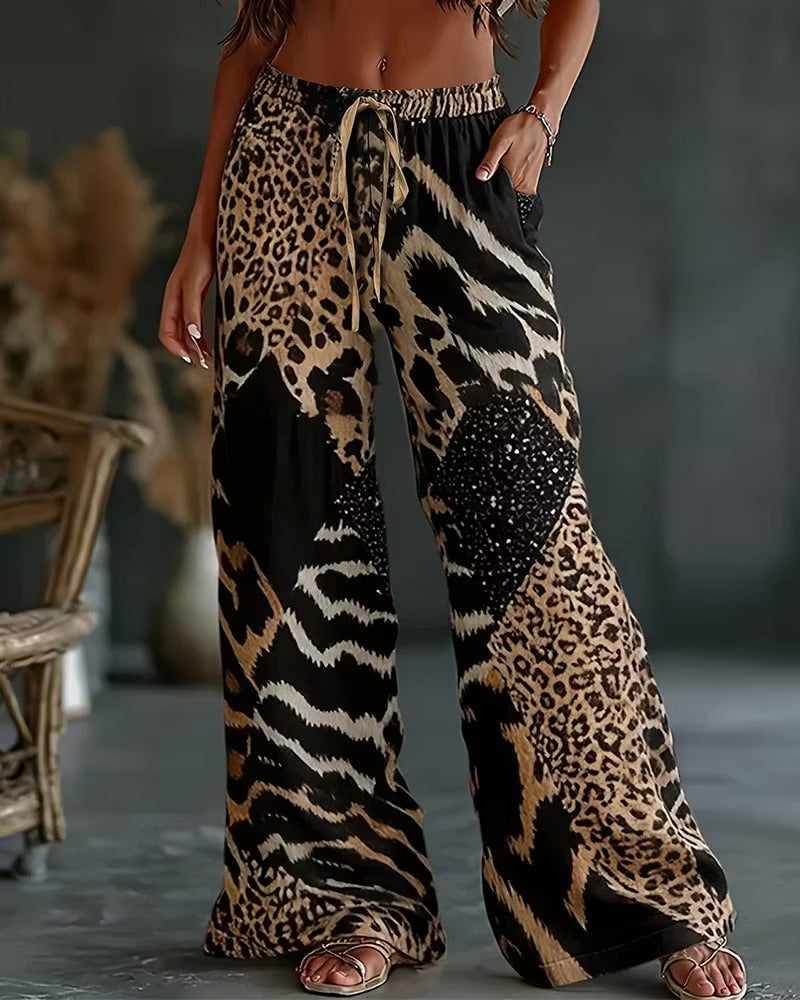 Elfrida - Weiche weite Hose mit Leopard-Print im Patchwork-Design