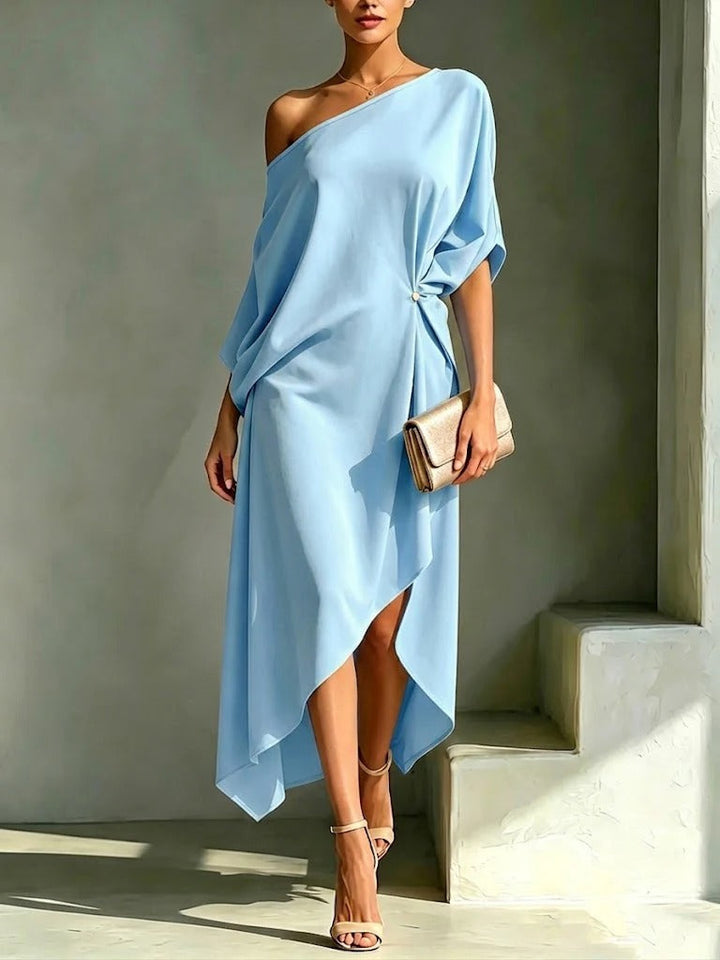 Andrea - drapiertes, asymmetrisches One-Shoulder-Midikleid