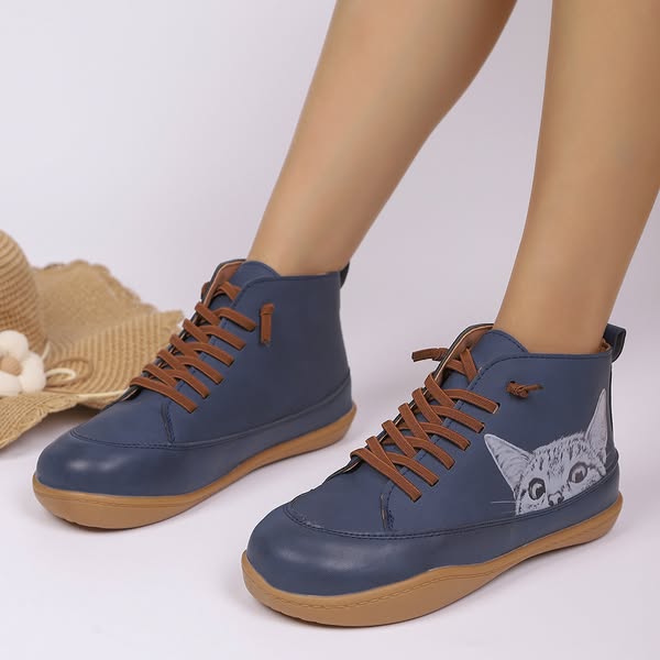 Zorelle - Bequeme Katzenmotiv-Stiefeletten