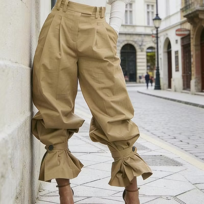 Dianella - Hochtaillierte Hose mit Rüschensaum