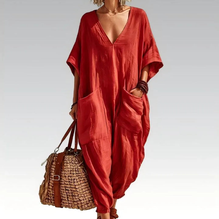 Evelisse - Luftiger Jumpsuit mit Fledermausärmeln und Taschen