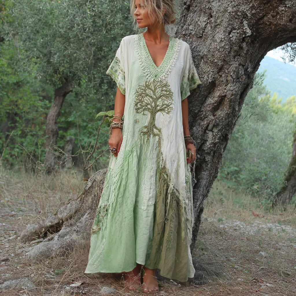 Carivienne - Vintage Baum-Print Maxikleid
