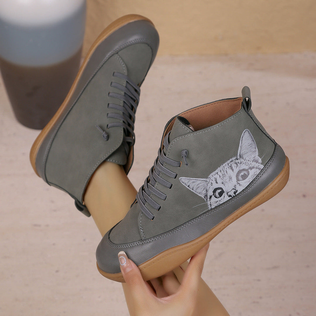 Zorelle - Bequeme Katzenmotiv-Stiefeletten