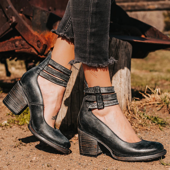 Philomena - Vintage Leder-Riemchen-High Heels