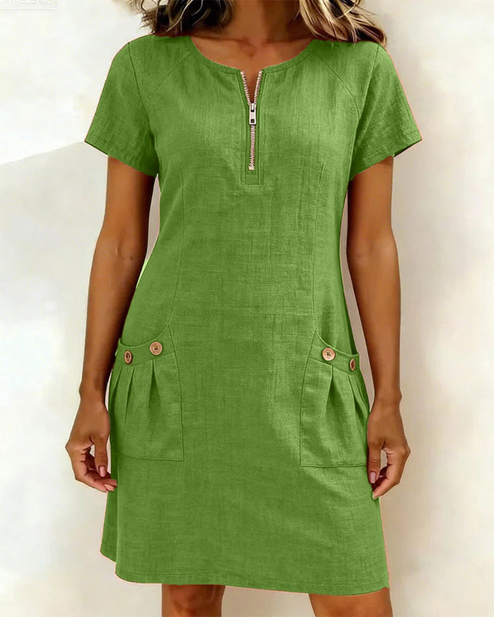 Ravelle - Soft-Touch-Leinen A-Linien-Kleid
