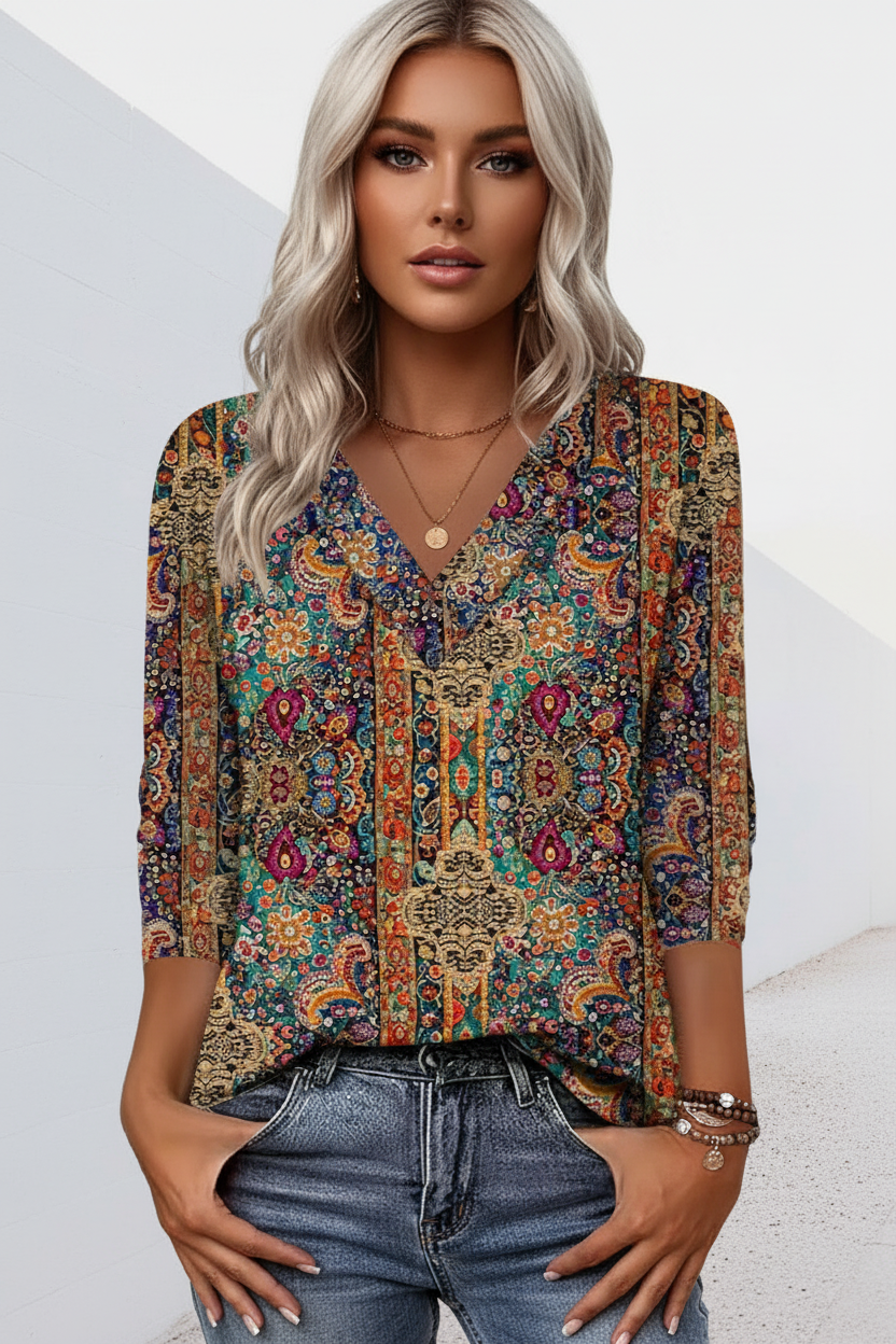Lenora - Bluse mit V-Ausschnitt und softem Griff