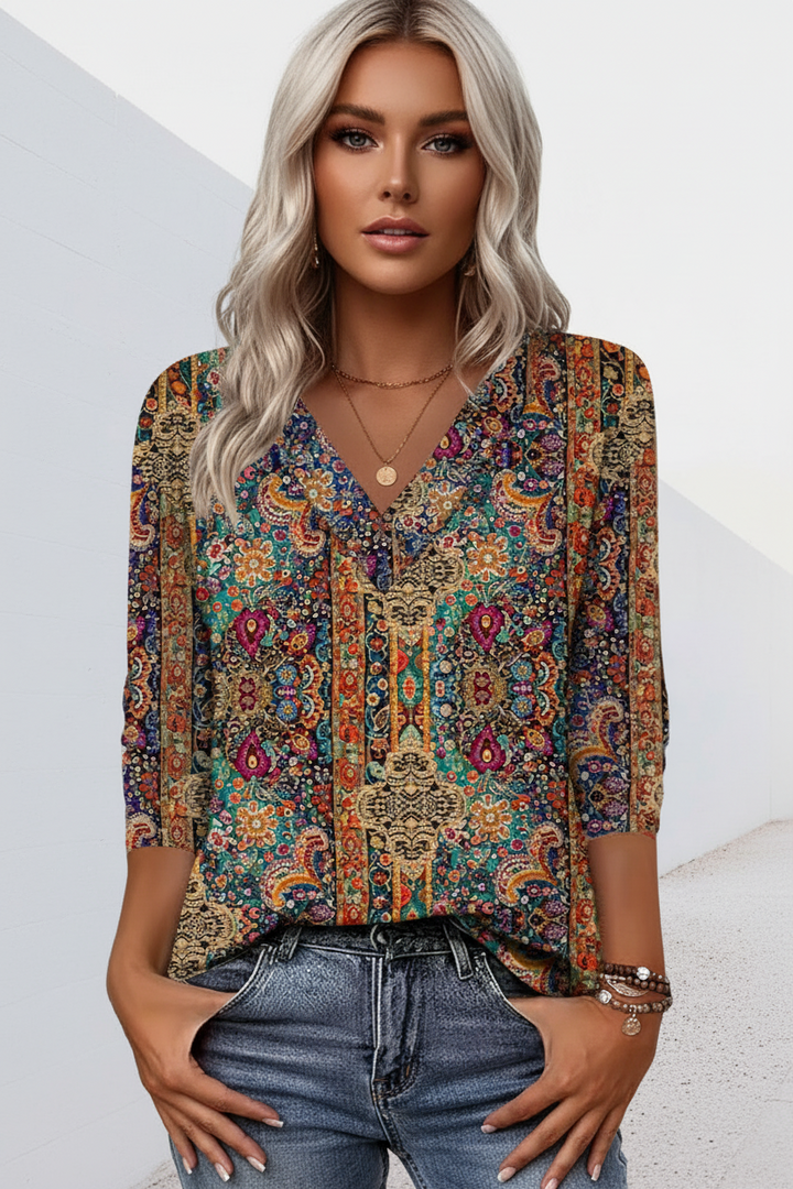 Lenora - Bluse mit V-Ausschnitt und softem Griff