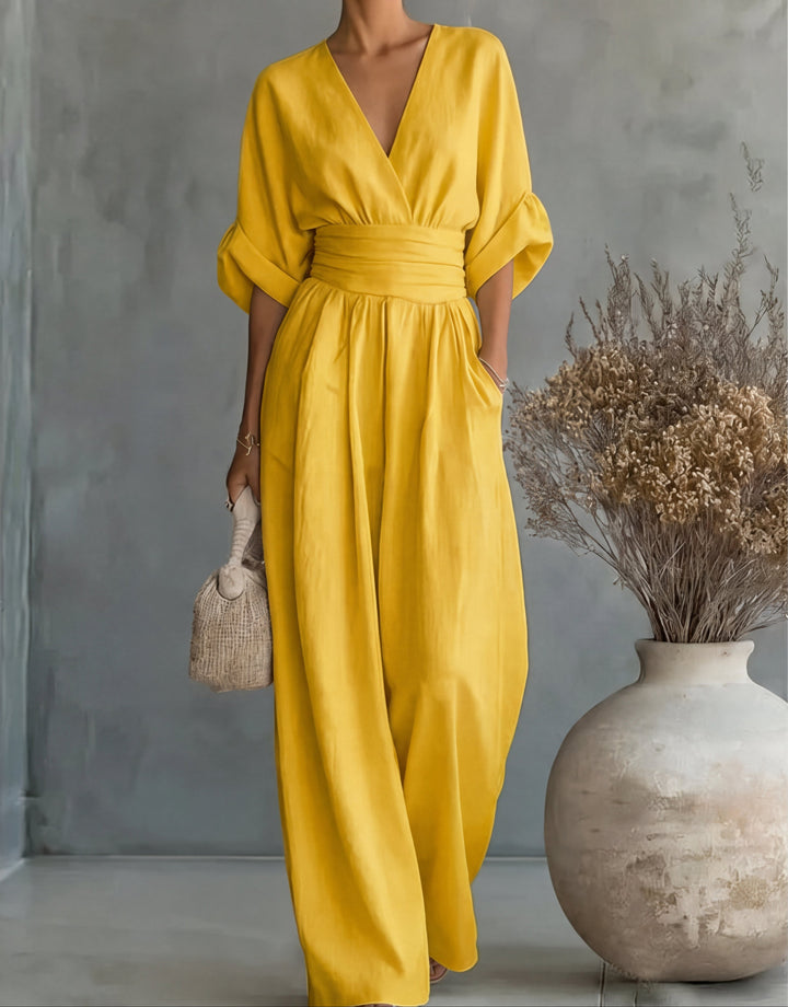 Xylora - Hochwertiger weitbeiniger Jumpsuit mit V-Ausschnitt