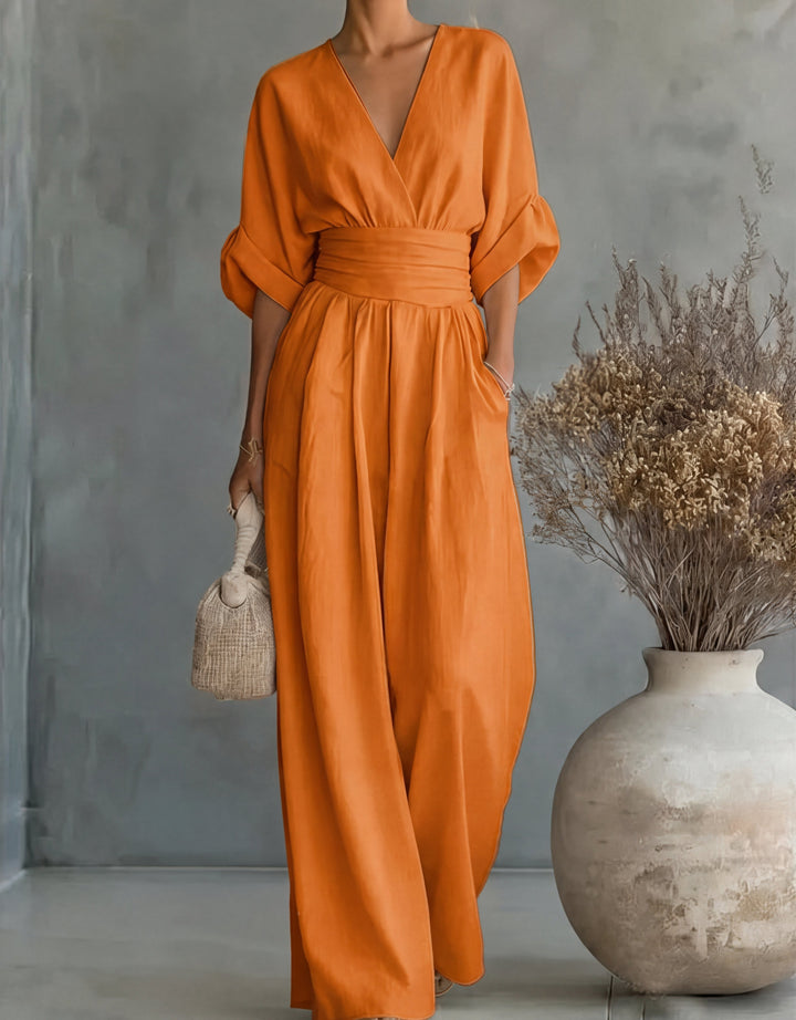 Xylora - Hochwertiger weitbeiniger Jumpsuit mit V-Ausschnitt