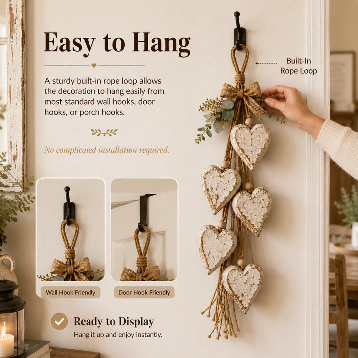 Alinora - Verwitterte Heart-Tassel-Wanddekoration