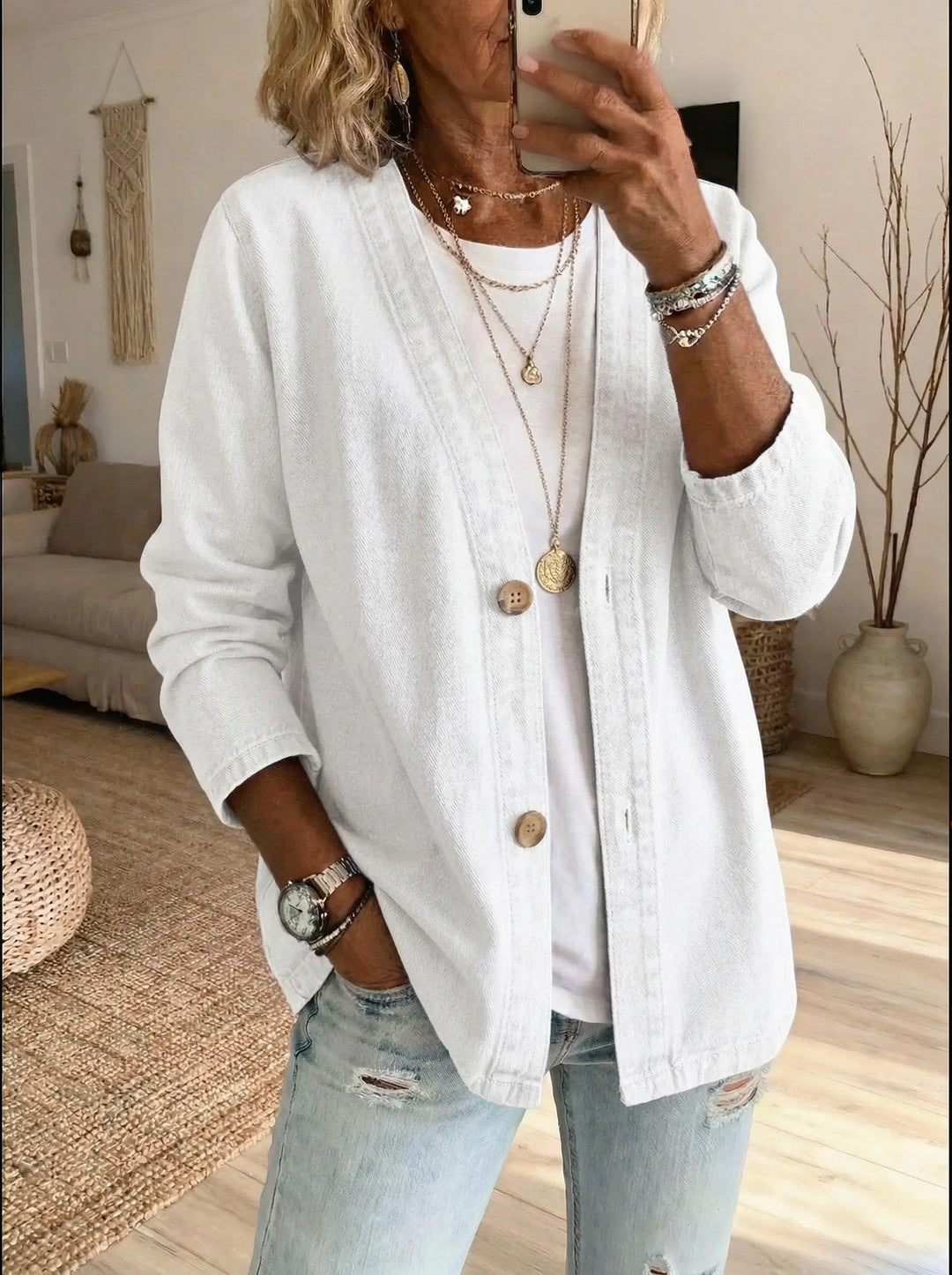 Shiloh - Leichte Denim-Button-Strickjacke