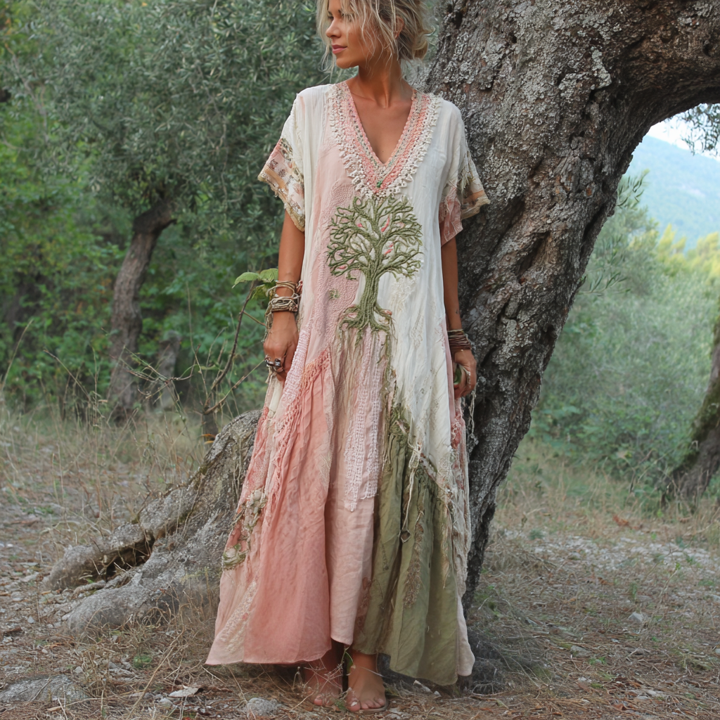 Carivienne - Vintage Baum-Print Maxikleid