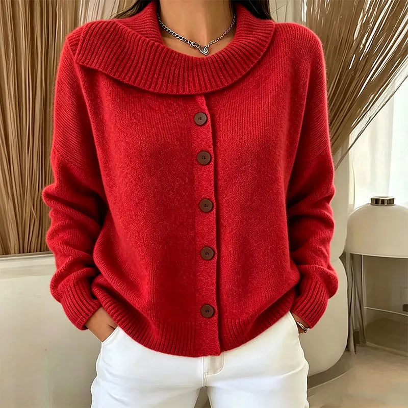 Elowette - Strick-Cardigan mit breitem Kragen und Knöpfen