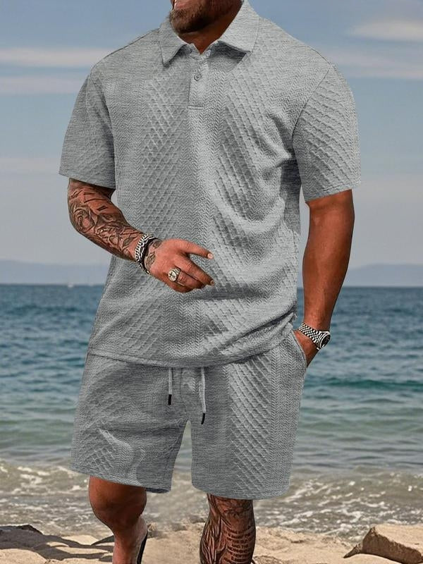 Niall - Strukturiertes Set aus Poloshirt und Shorts