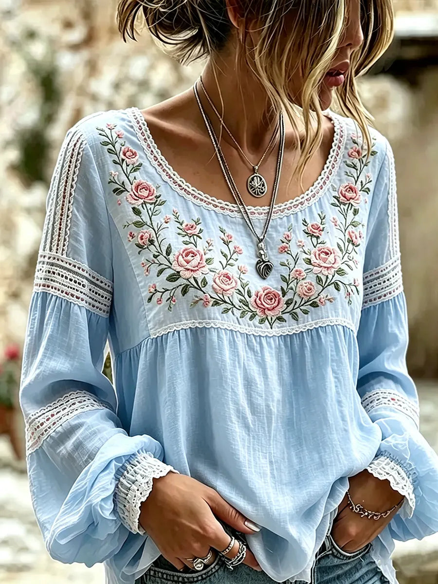 Tressalia - Bestickte Leinenbluse