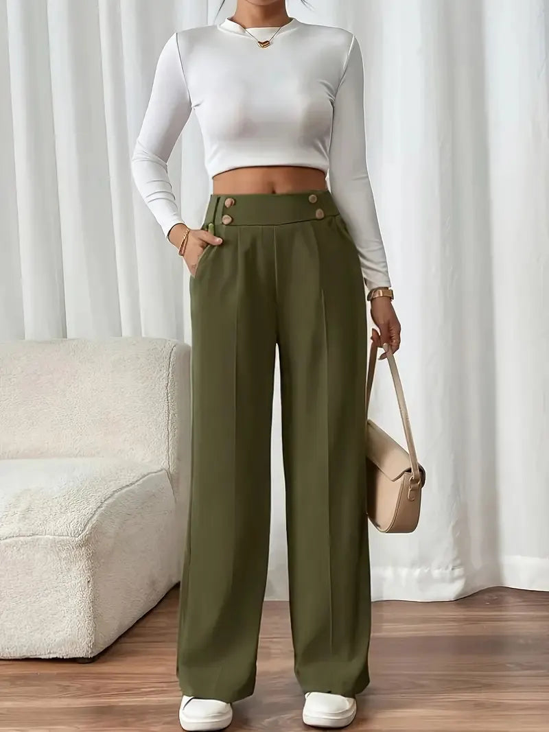 Ashlena - Hochtaillierte, weit geschnittene Soft-Touch-Hose