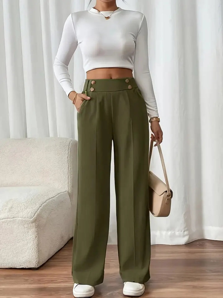 Ashlena - Hochtaillierte, weit geschnittene Soft-Touch-Hose
