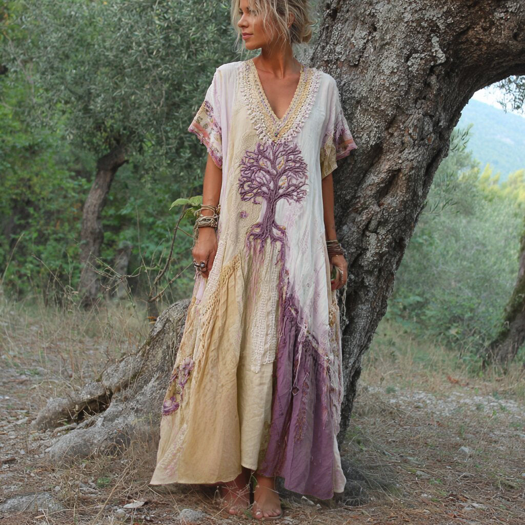 Carivienne - Vintage Baum-Print Maxikleid