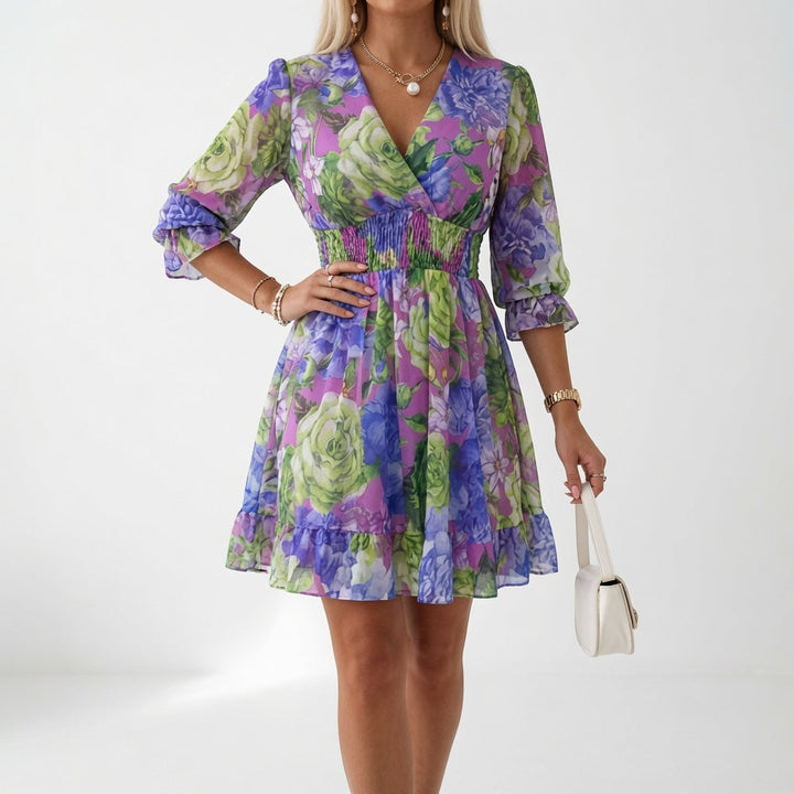 Maelona - Gesmoktes Minikleid mit floralem Print und Soft-Touch