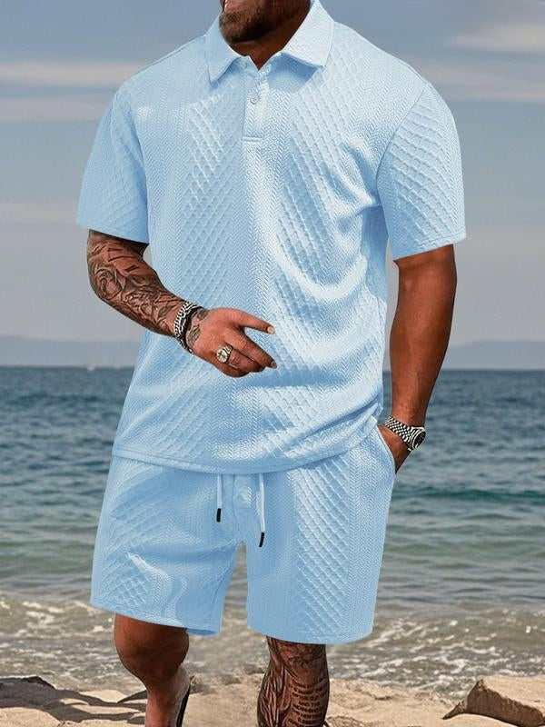 Niall - Strukturiertes Set aus Poloshirt und Shorts