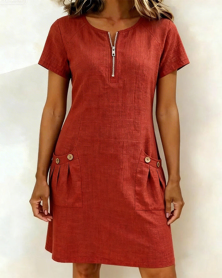 Ravelle - Soft-Touch-Leinen A-Linien-Kleid