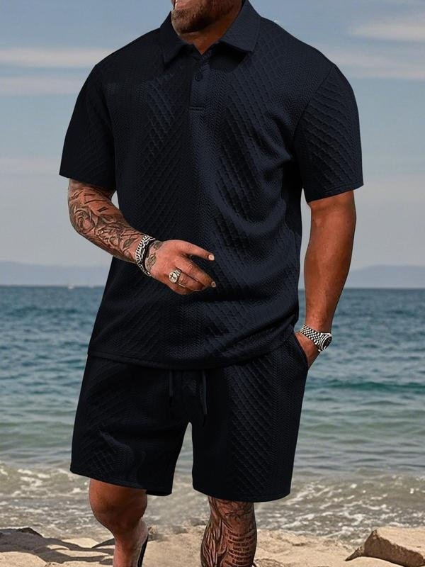 Niall - Strukturiertes Set aus Poloshirt und Shorts