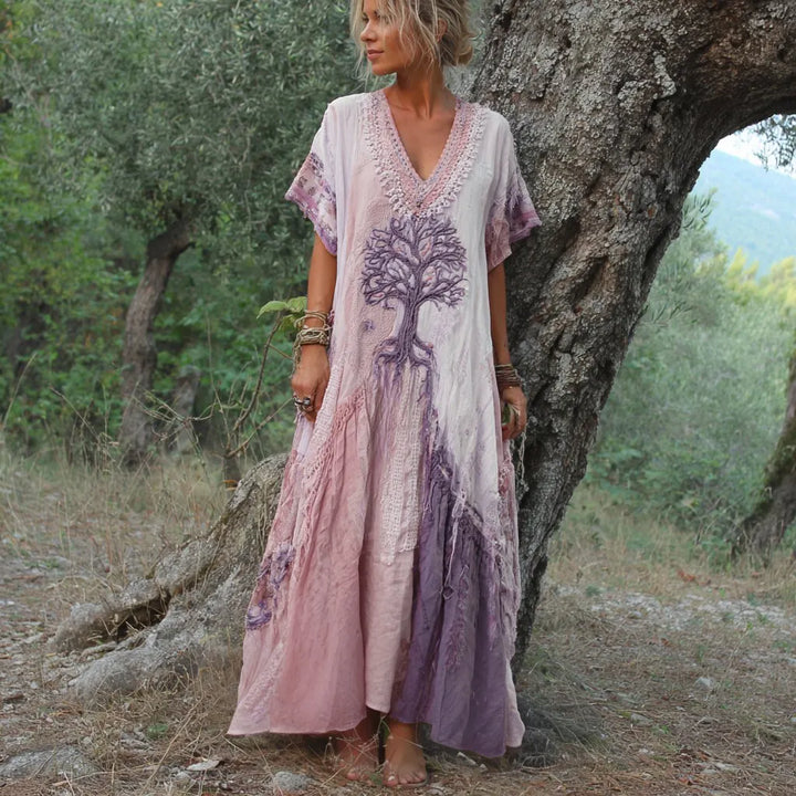 Carivienne - Vintage Baum-Print Maxikleid