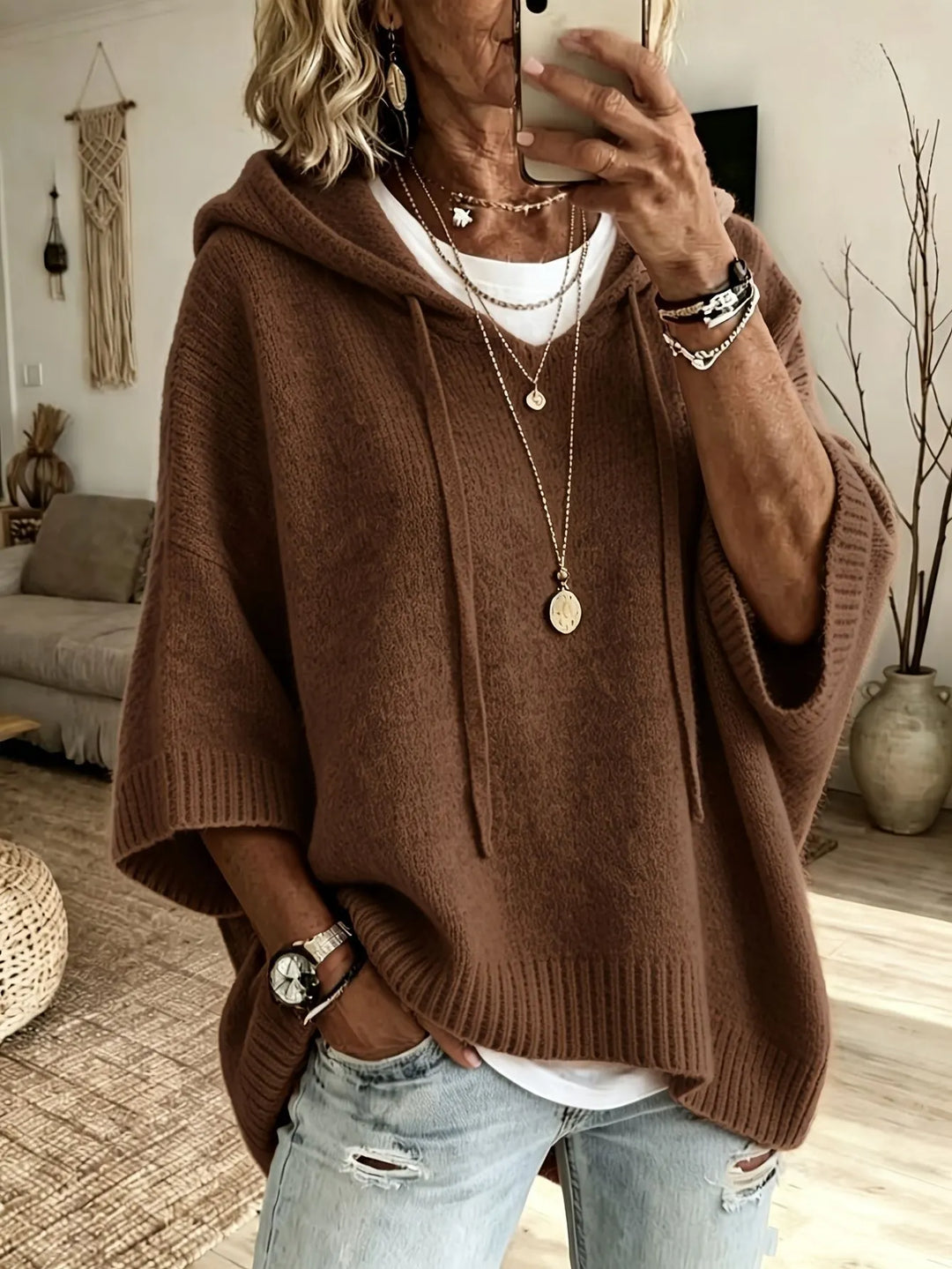 Celandria - Soft-Touch Oversized-Kurzarm-Hoodie