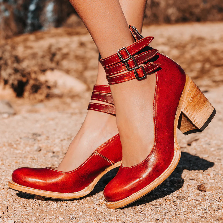 Philomena - Vintage Leder-Riemchen-High Heels