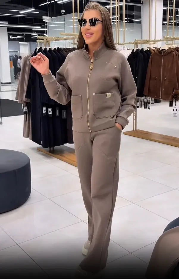 Floranique - Weiches Set aus verkürzter Jacke mit Reißverschluss und weit geschnittener Hose