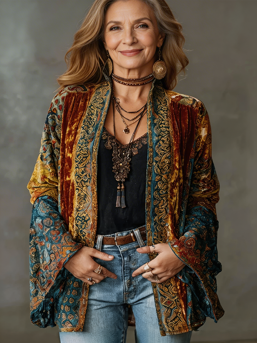 Eudocia - Boho-bestickter Kimono-Cardigan