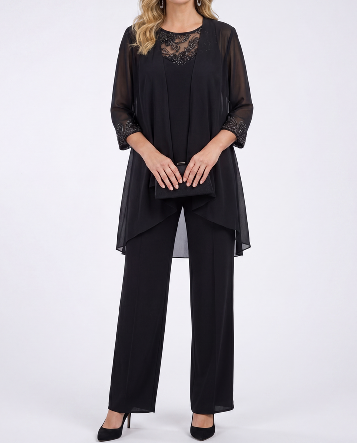 Aeliana - Elegantes, dreiteiliges Set mit Jacke und weiter Hose