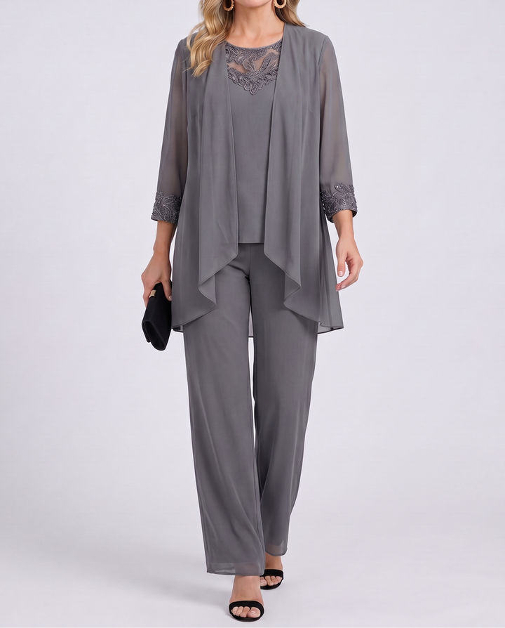 Aeliana - Elegantes, dreiteiliges Set mit Jacke und weiter Hose