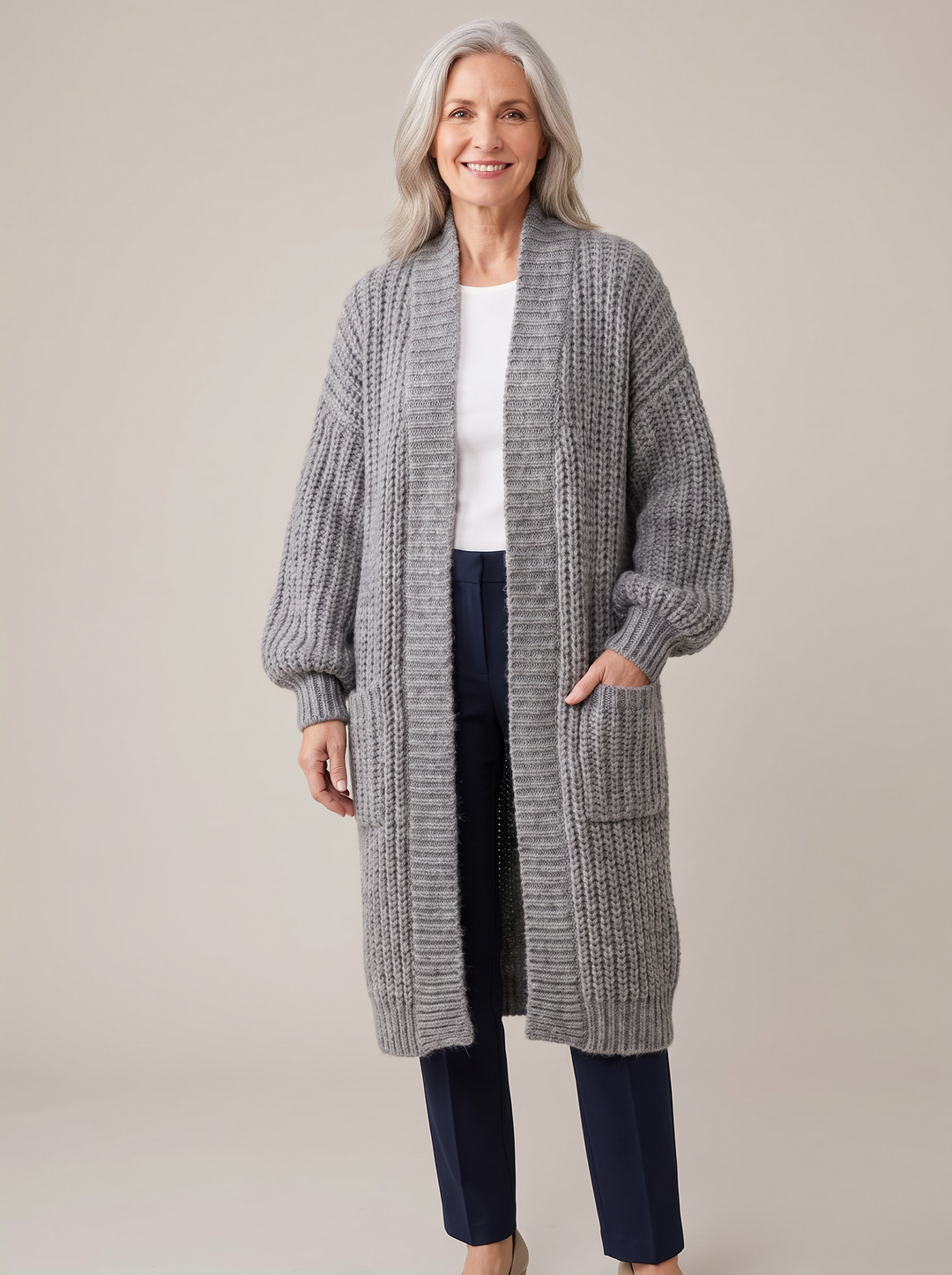 Rosalienne - Lang geschnittener Soft-Touch-Cardigan