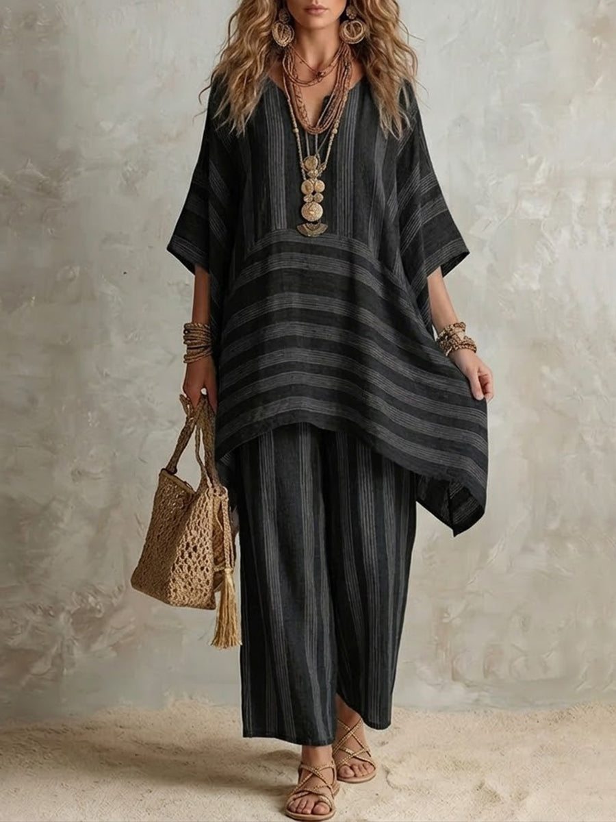Elliotte - Gestreiftes Set aus Tunika und weiter Hose
