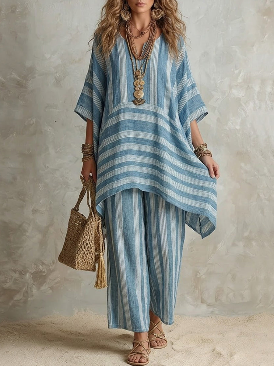 Elliotte - Gestreiftes Set aus Tunika und weiter Hose