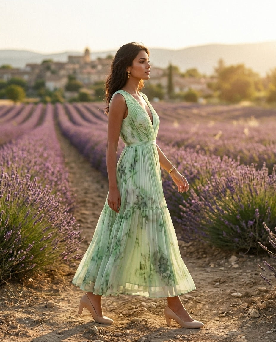 Nadia - Florales plissiertes Midikleid