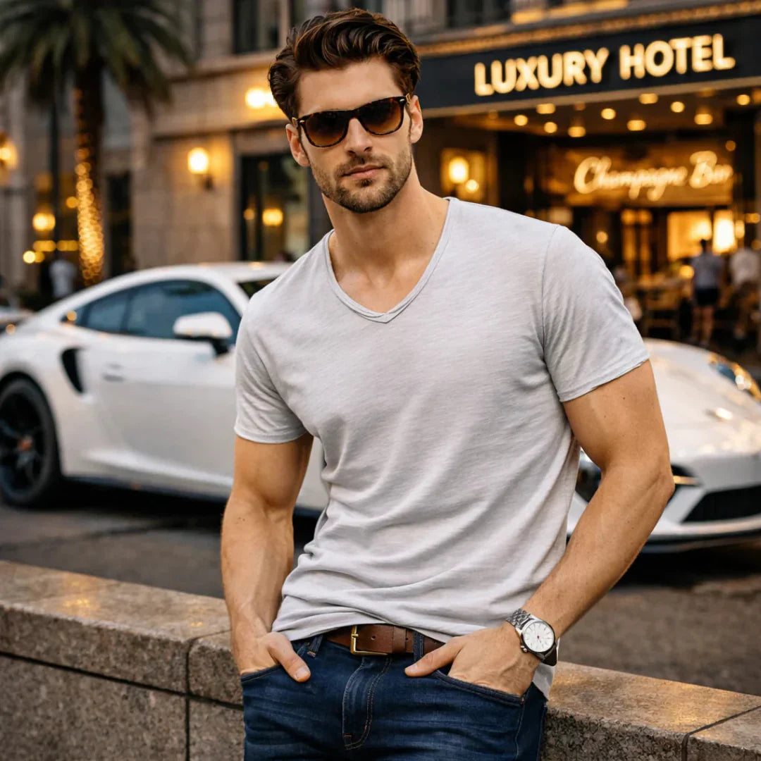 Jackson - Soft-Touch Flammgarn-T-Shirt mit V-Ausschnitt