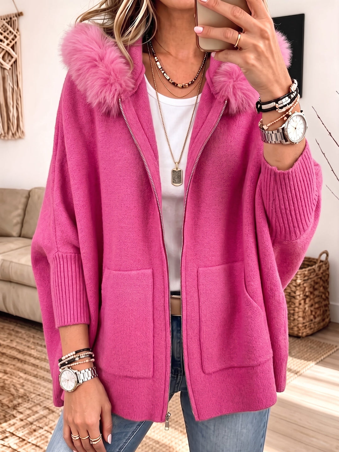 Veronelle - Soft-Touch Kapuzen-Cardigan mit Reißverschluss