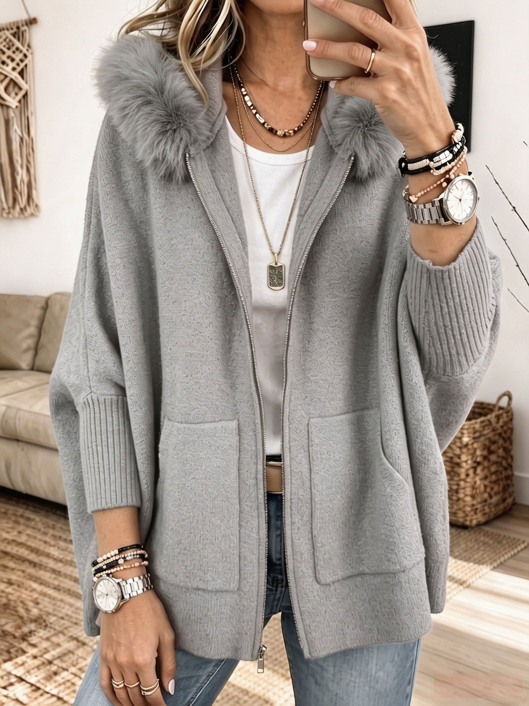 Veronelle - Soft-Touch Kapuzen-Cardigan mit Reißverschluss