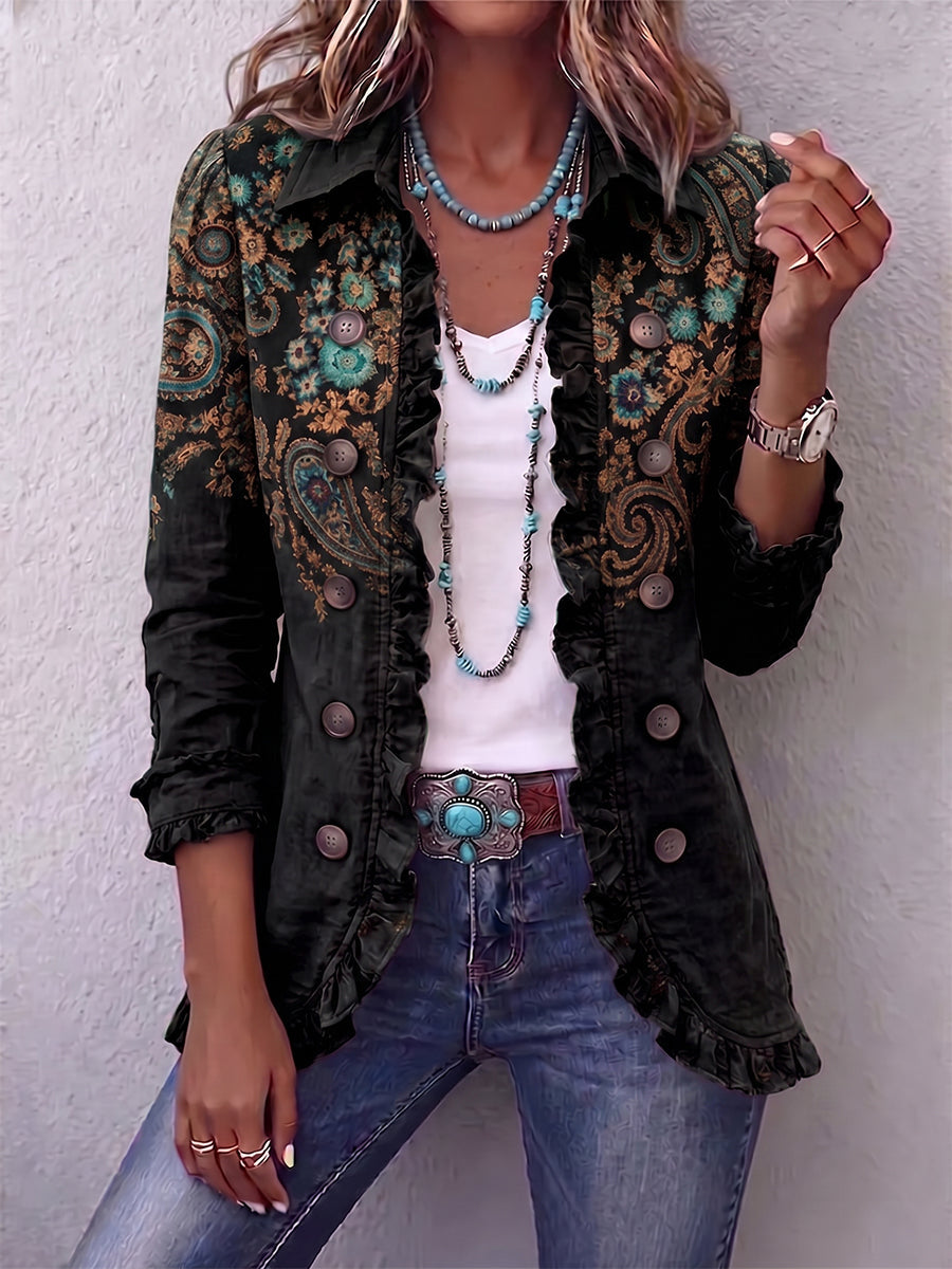 Faelisse - Handgefertigte Rüschenjacke mit Paisley-Muster