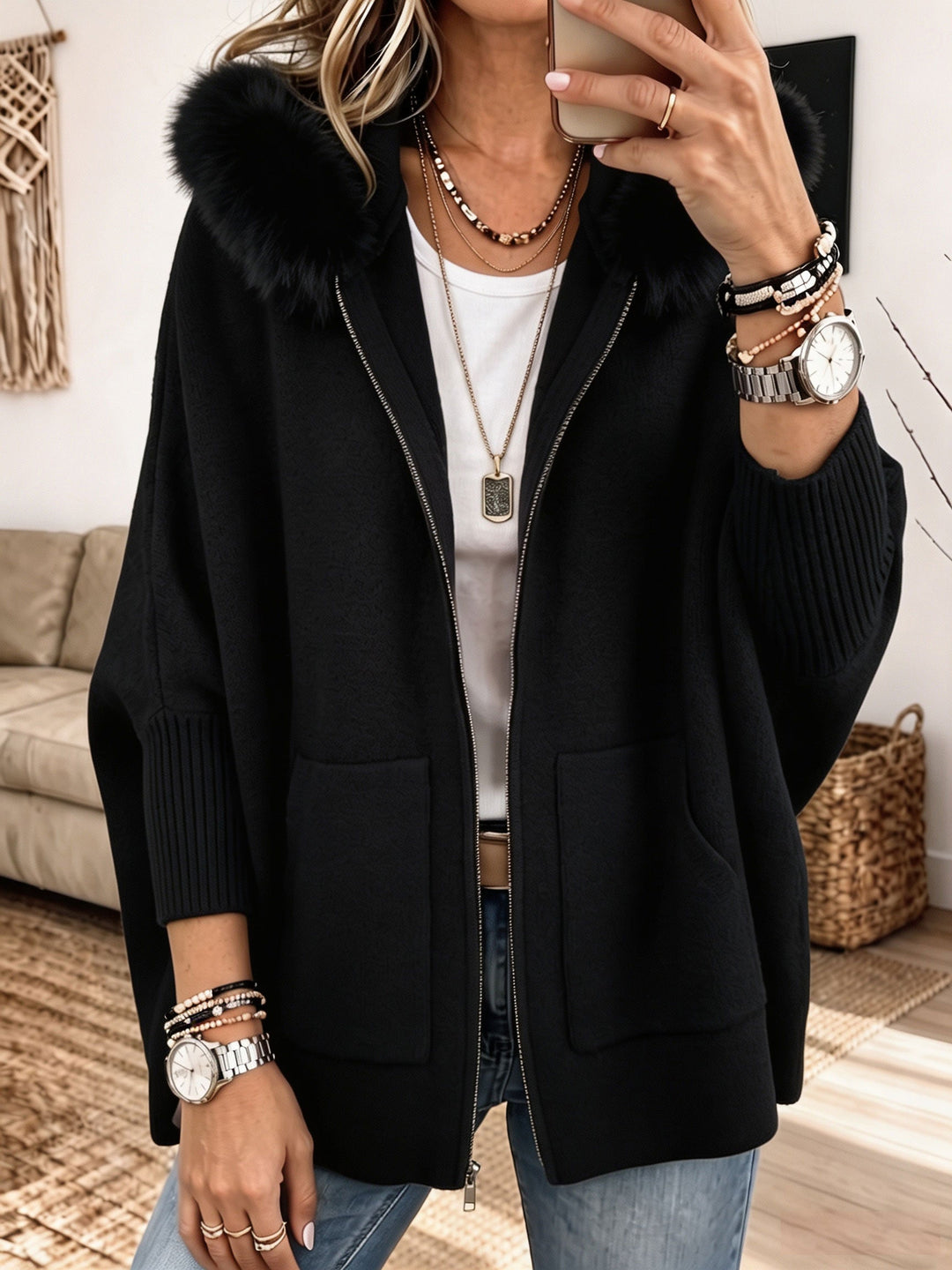 Veronelle - Soft-Touch Kapuzen-Cardigan mit Reißverschluss