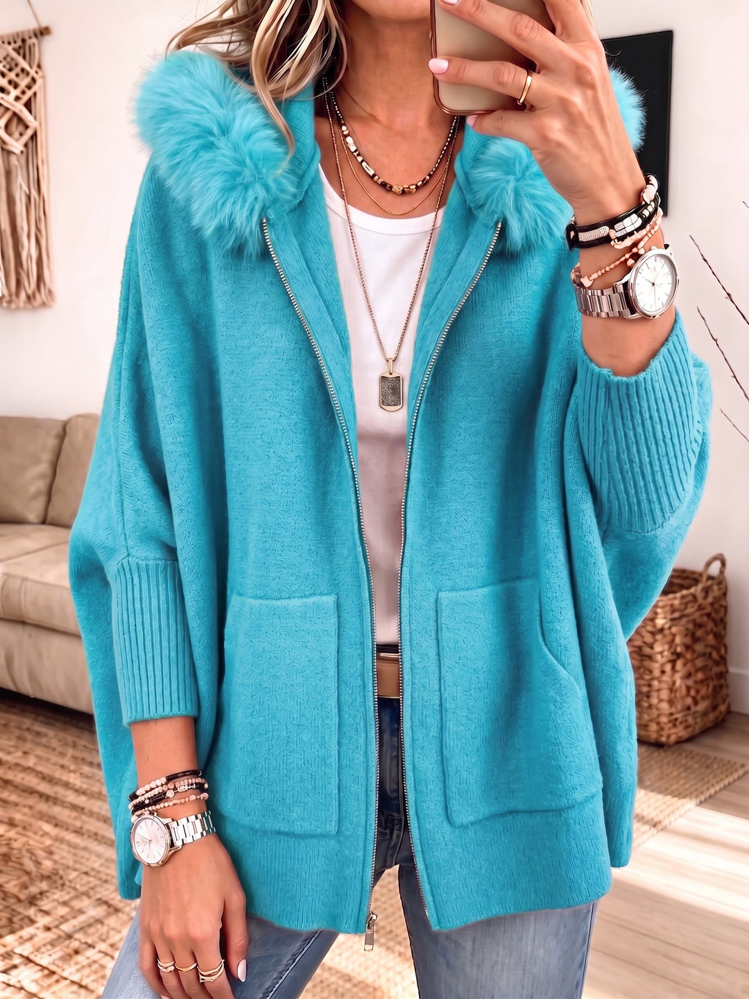 Veronelle - Soft-Touch Kapuzen-Cardigan mit Reißverschluss